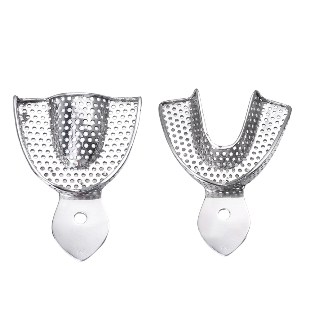 2pcs Stainless Steel Dental Trays Impression Trays Dental Dual Arch Tray (Silver, M Size)