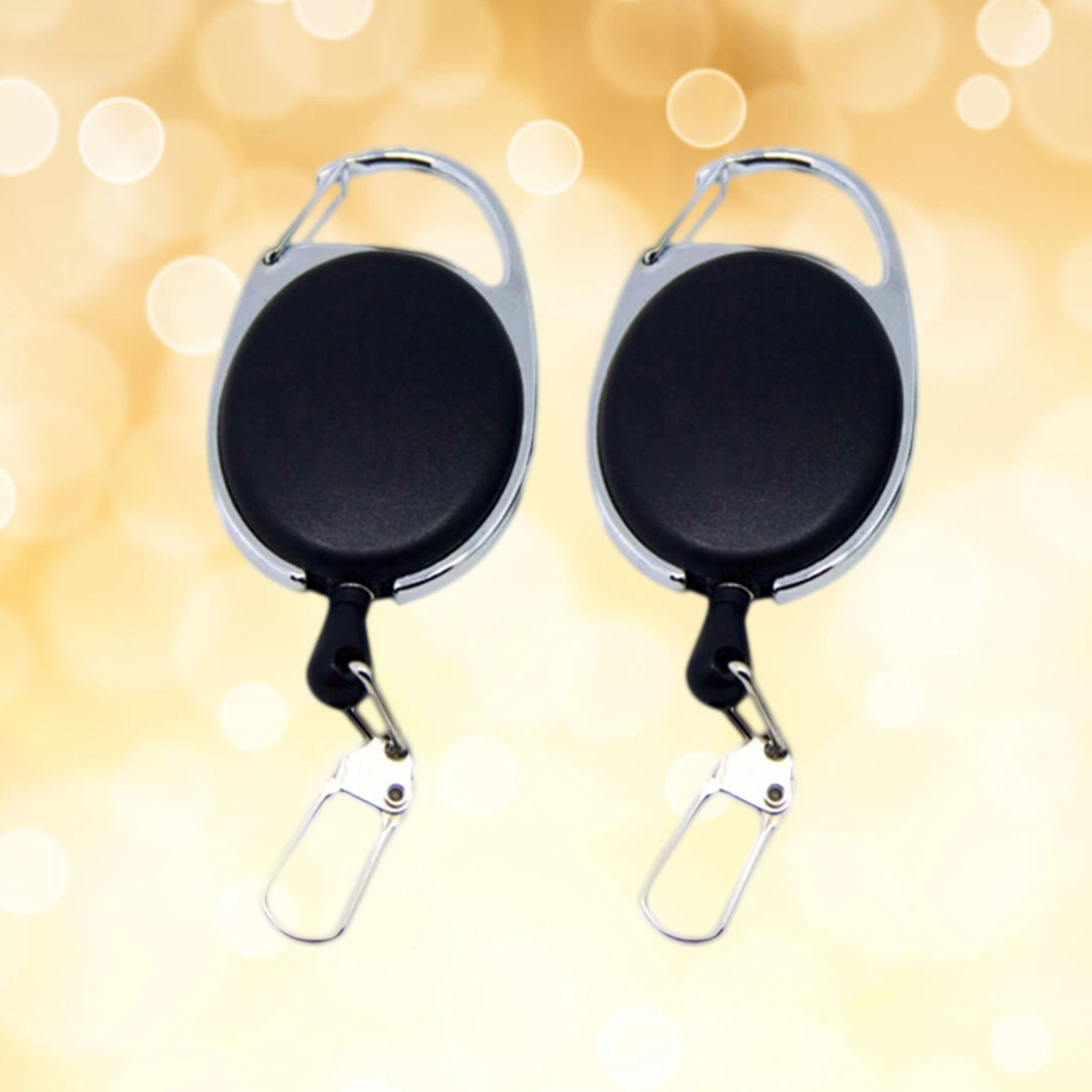 2pcs Retractable Keychains High Elasticity Heavy Duty Anti-lost Key Holders Retractable Keychain Badge Reel Steel Cable Key Ring (Black)