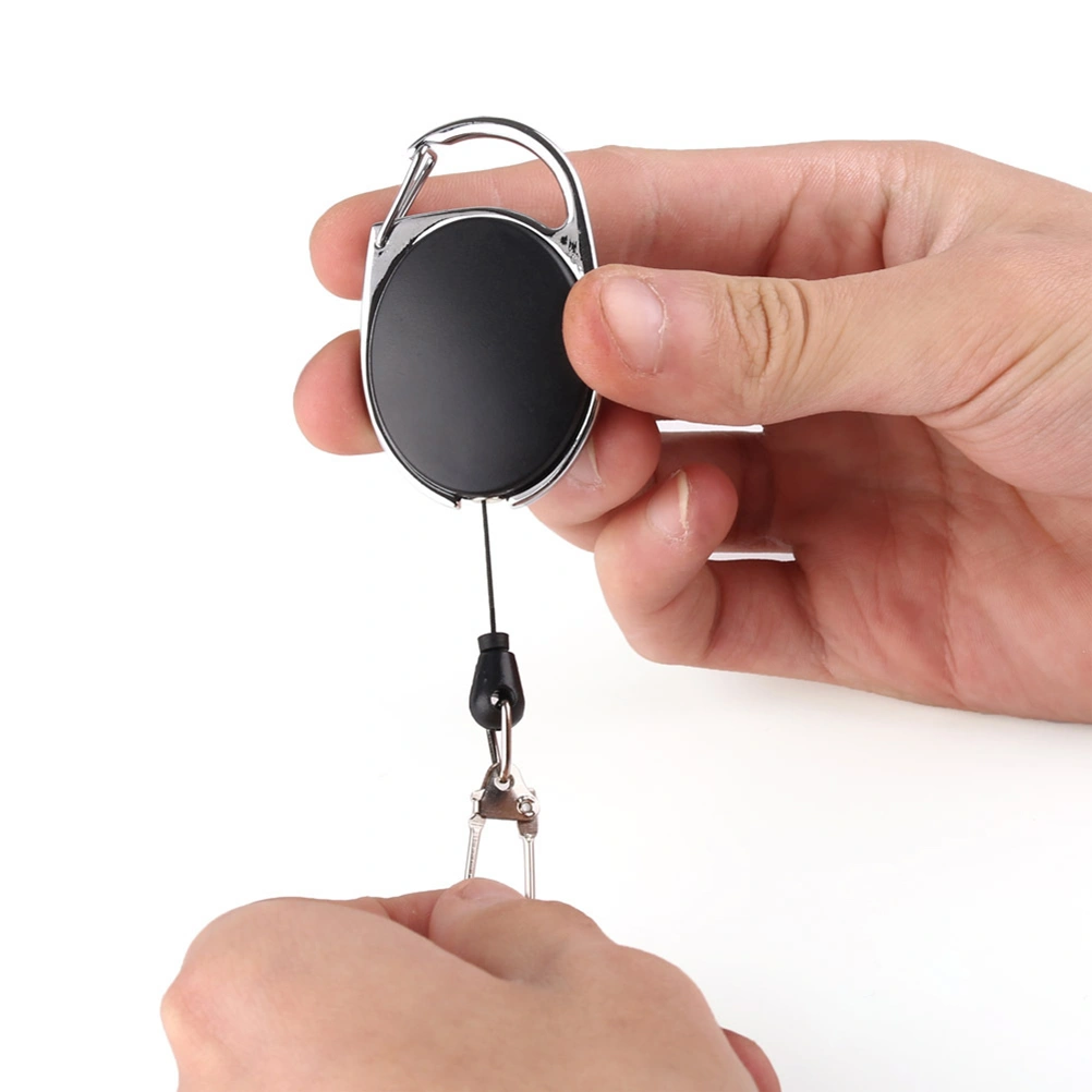 2pcs Retractable Keychains High Elasticity Heavy Duty Anti-lost Key Holders Retractable Keychain Badge Reel Steel Cable Key Ring (Black)
