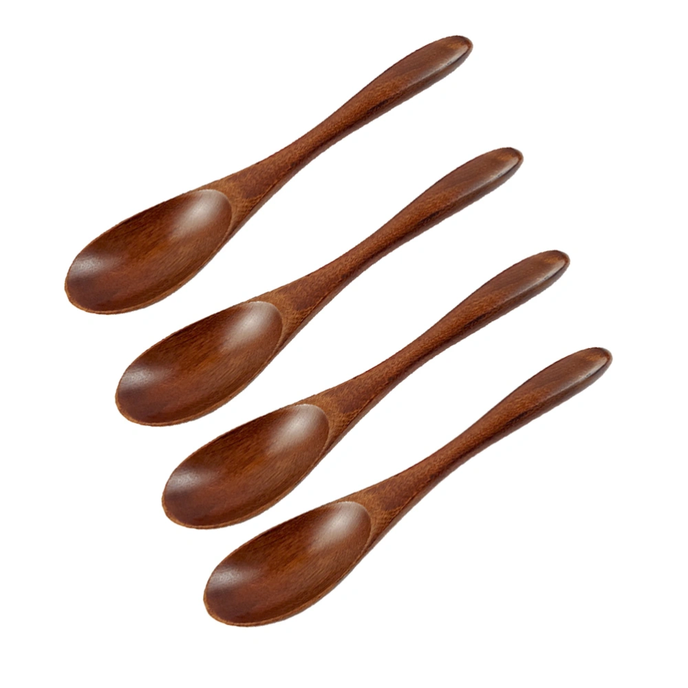 4pcs 16cm Wood Spoon Soup Spoon Long Handle Portable Eco-friendly for Home Restaurant (Brown)