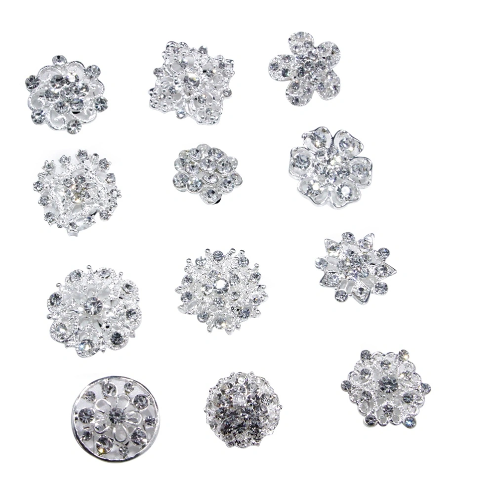 Pack of 12 Crystal Floriated Brooches Clips for Scarves Buckle Collar Pin Corsage Bouquet Kit (Silver)