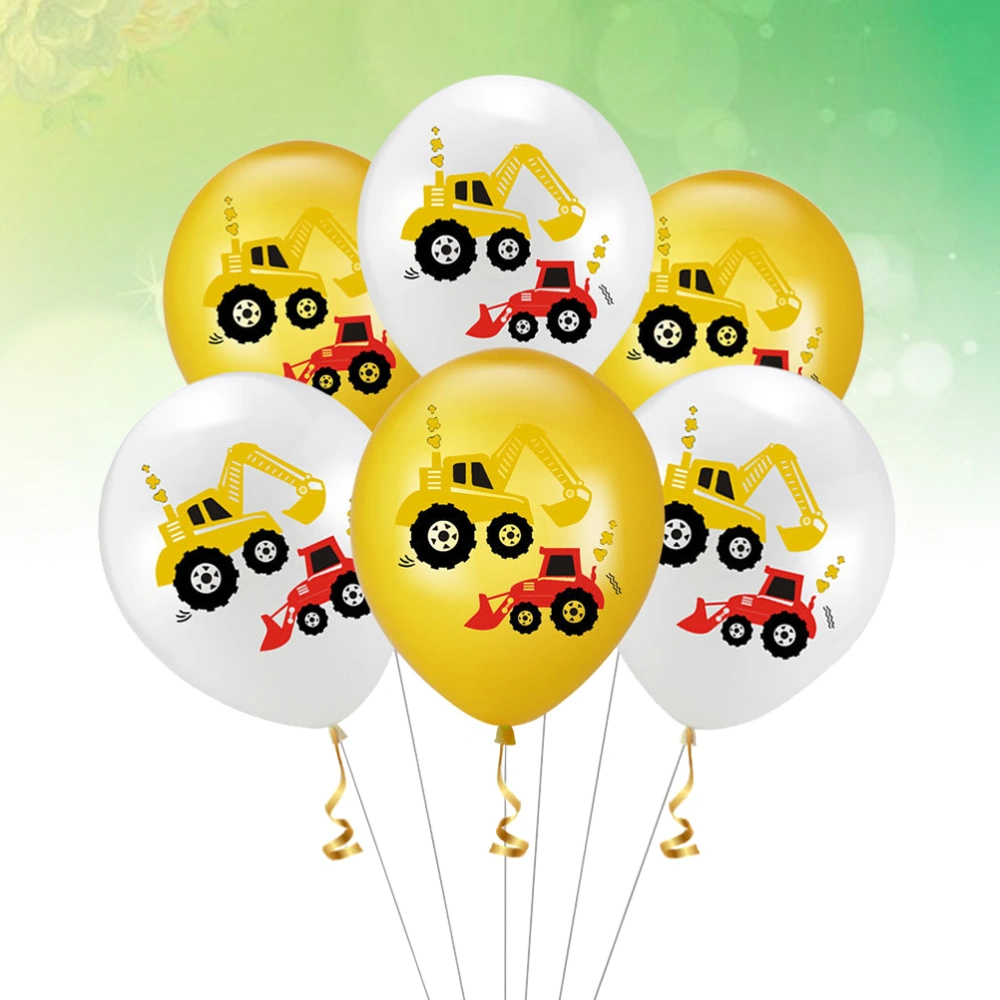 20 Pcs Balloons Set 12 Inch Construction Vehicle Printing Balloons Latex Balloons Wedding Birthday Party Favors (White+Yellow)