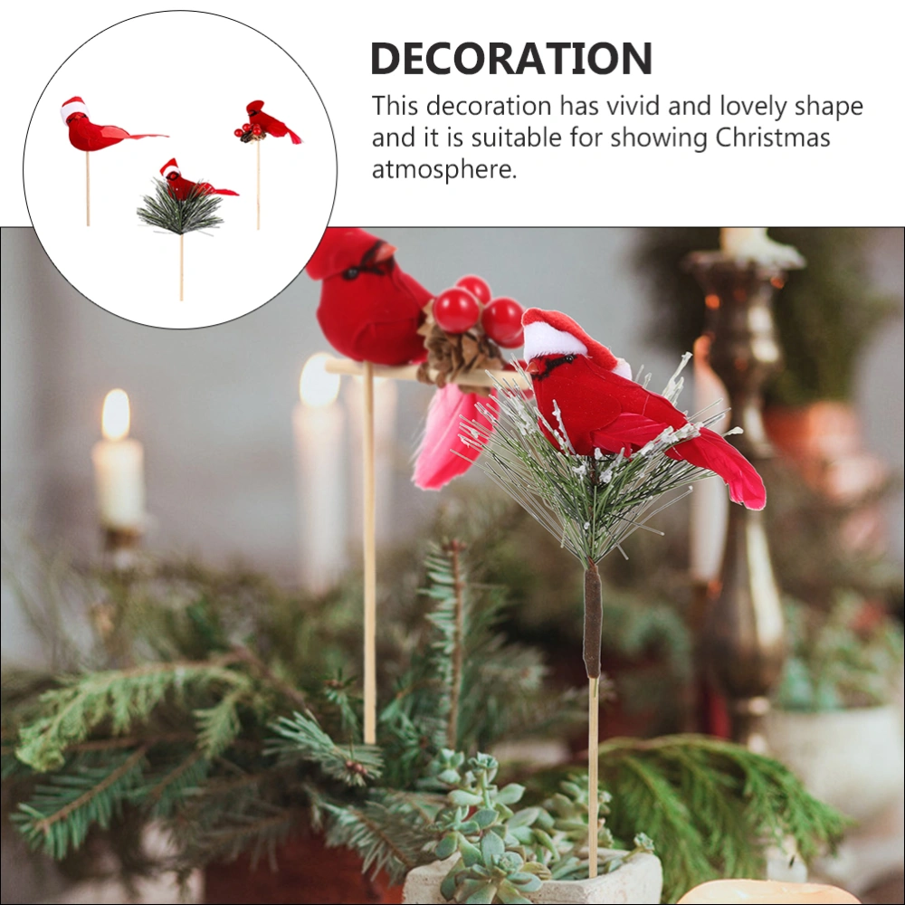 3Pcs Christmas Artificial Red Bird Decoration Christmas Tree Wreath Ornament