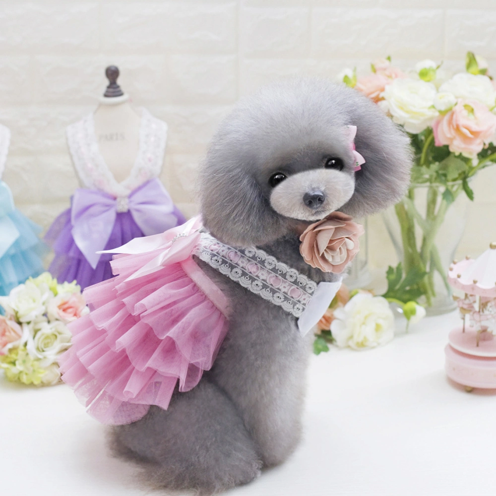 Sweet Puppy Dog Multilayer Dress Pet Dog Lace Bowknot Tutu Dress Charming Cozy Clothing for Dog Cat (Pink-XL)