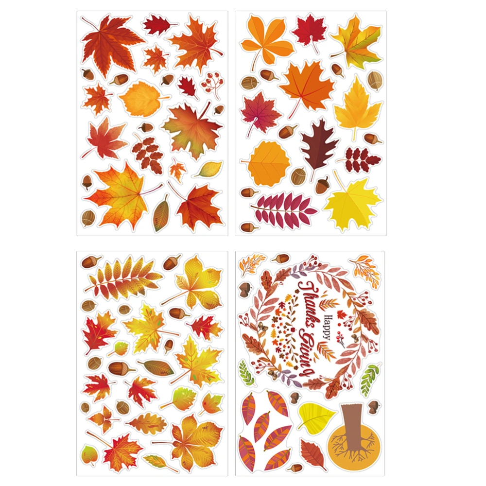 4pcs Thanksgiving Wall Stickers Creative Maple Leaf Decals Window Stickers (Assorted Color)