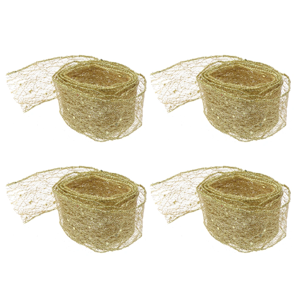 4pcs 2m Beautiful Christmas Ribbons Gift Packaging Ties Decor Craft Accessory (Golden)