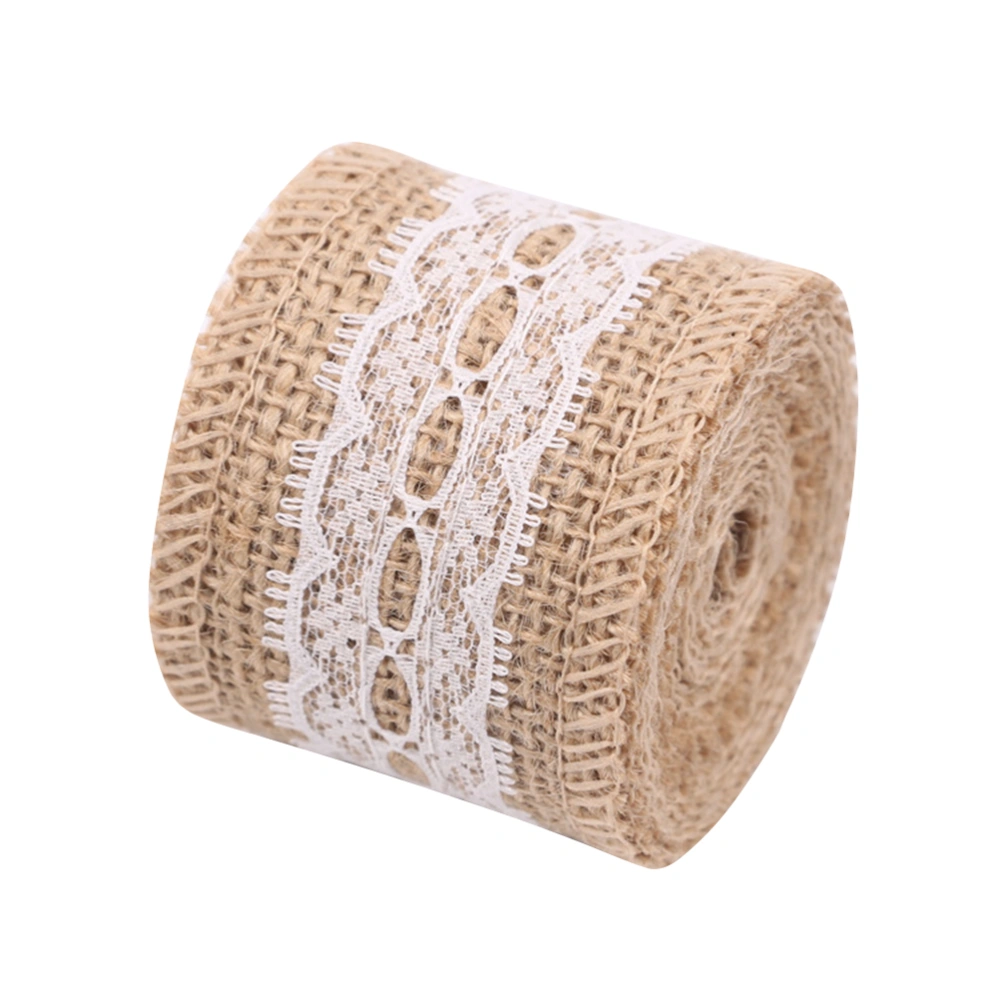 Decorative Burlap Fabric Ribbons Wedding Jute Roll with Lace for Craft Gift DIY Projects 200x5cm (Pattern K)