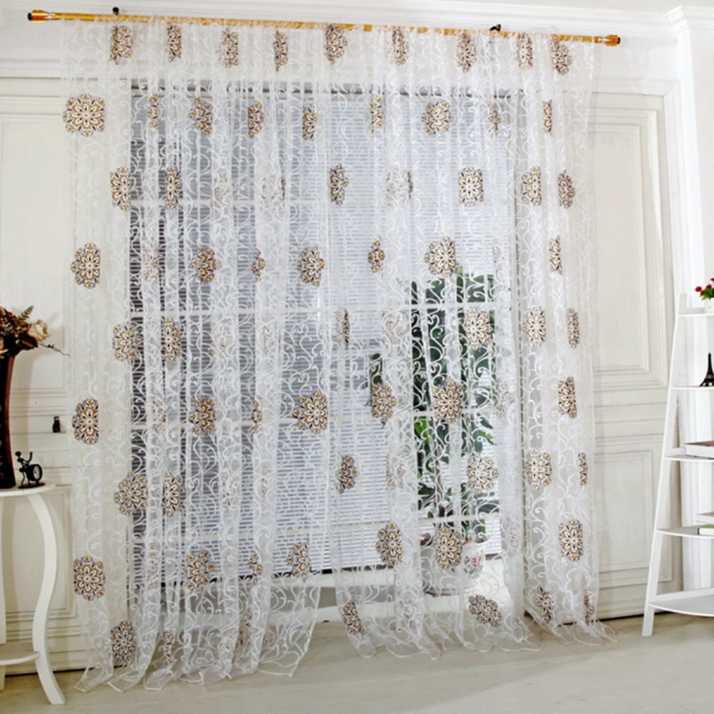 1*2M Flowers Printing Semi-Blackout Beautiful Curtains Grommet Curtains Window Curtain Panels for Home Bedroom(Coffee)