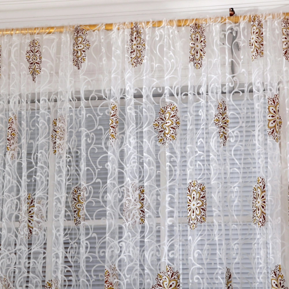 1*2M Flowers Printing Semi-Blackout Beautiful Curtains Grommet Curtains Window Curtain Panels for Home Bedroom(Coffee)