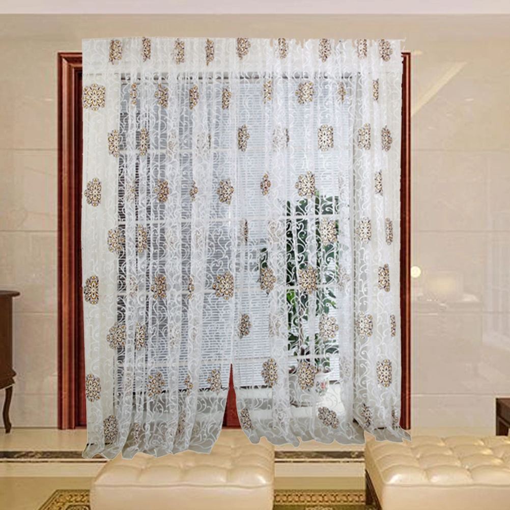 1*2M Flowers Printing Semi-Blackout Beautiful Curtains Grommet Curtains Window Curtain Panels for Home Bedroom(Coffee)