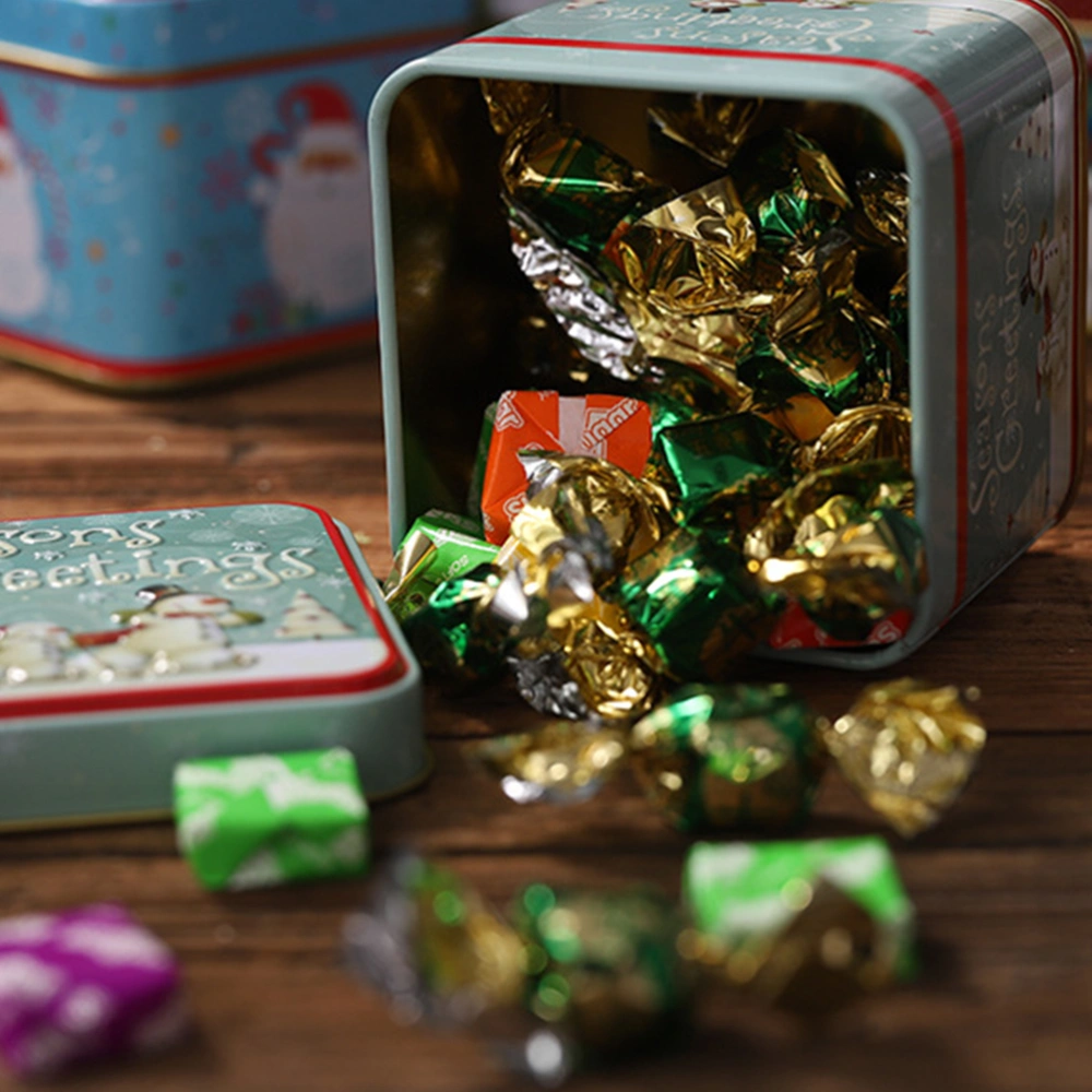 Christmas Square Tinplate Candy Box Snowman Patterned Wedding Gift Box Exquisite Candy Jar Tea Leaf Container for Snack Sugar Candy