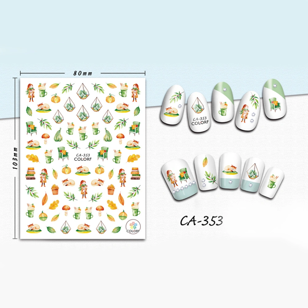 9 Sheets Nail Art Sticker Decals Thanksgiving Theme Self-adhesive Manicure DIY Tips Stickers (Random Style)