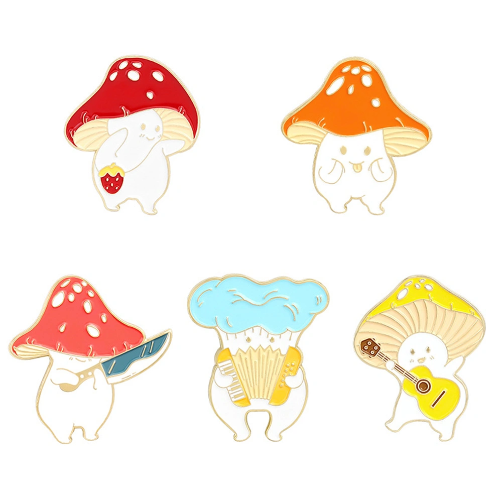 5pcs Cartoon Mushroom Badge Alloy Brooch Delicate Brooch Pin Costume Ornament