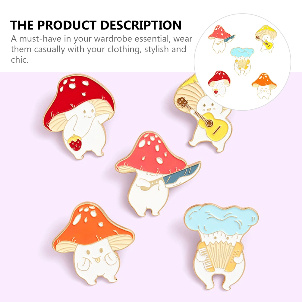 5pcs Cartoon Mushroom Badge Alloy Brooch Delicate Brooch Pin Costume Ornament