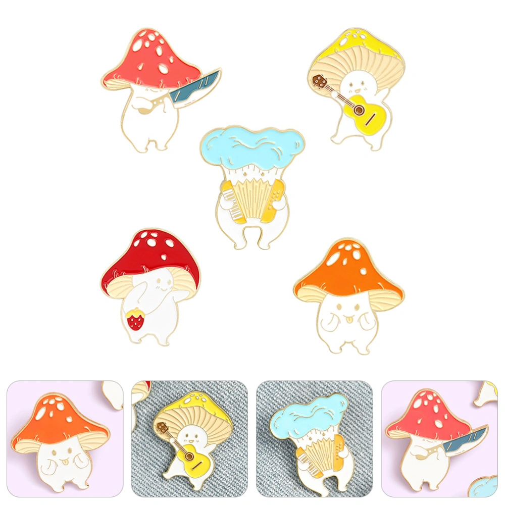 5pcs Cartoon Mushroom Badge Alloy Brooch Delicate Brooch Pin Costume Ornament