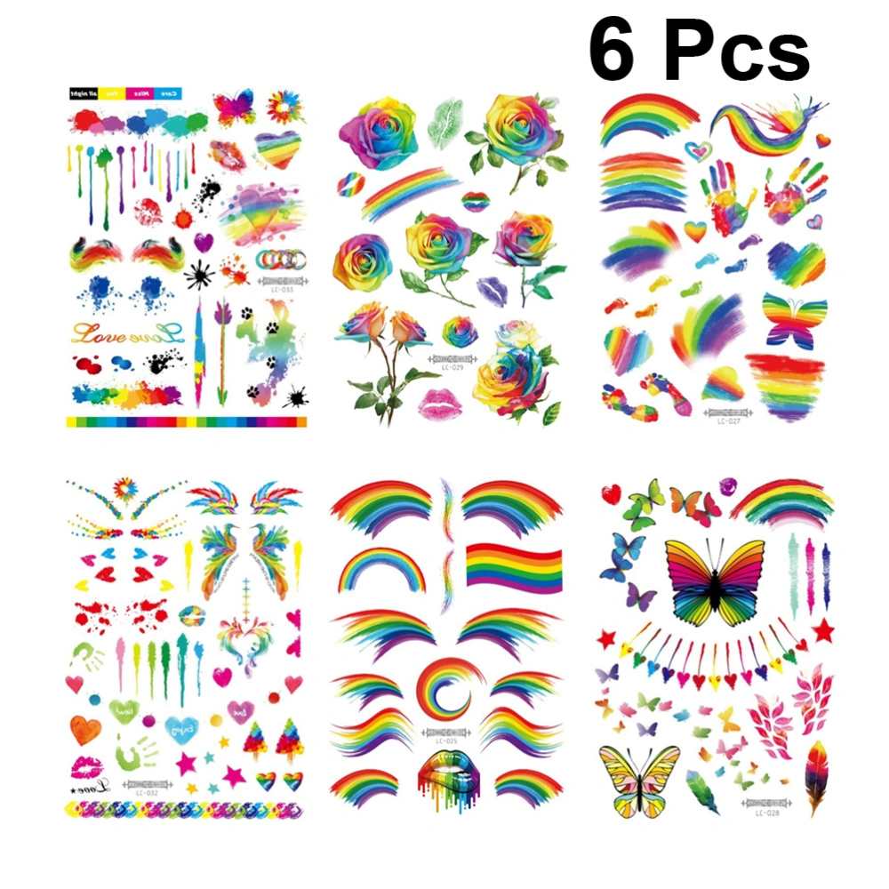 6 Sheets Environmentally Friendly Waterproof Disposable Rainbow Stickers Face Sticker Rainbow Sticker Fashion Sticker Sticker One-off Sticker