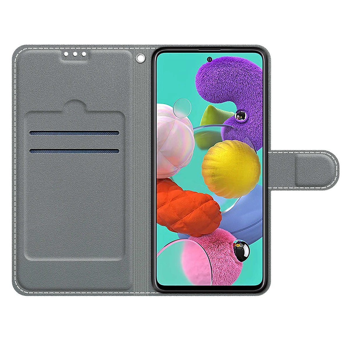 Cards Slot Design Painted Phone Protector with Wrist Strap Compatible with A51
