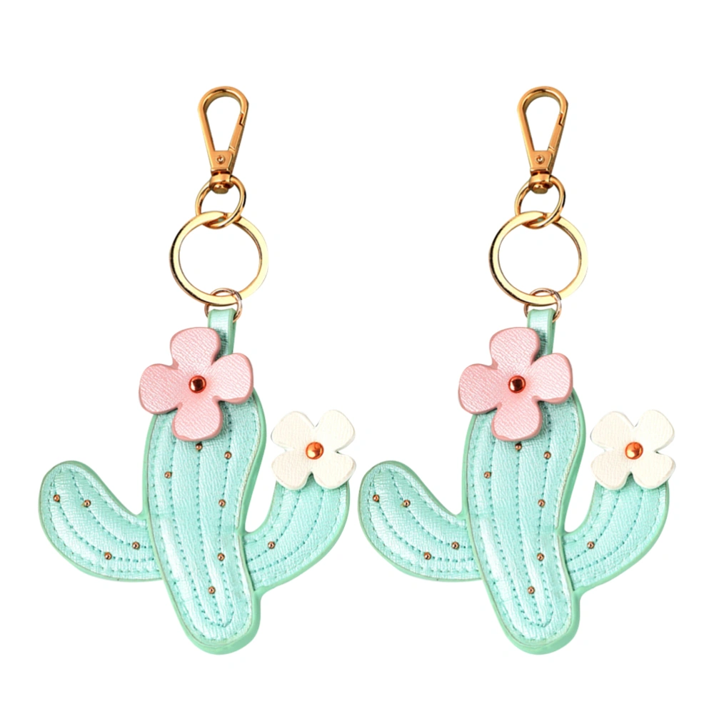 2pcs Cactus Flower Keychains Lovely Key Holder Chic Key Ring Key Decoration Small Gift for Women Girls (Green)