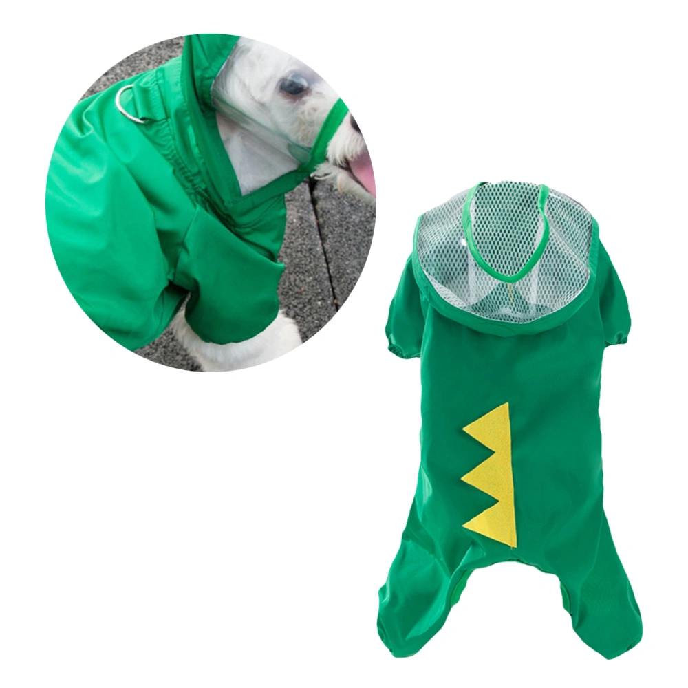 Pet Dog Raincoat Puppy Waterproof Outdoor Funny Costume Green Dinosaur Rain Clothes - Size M