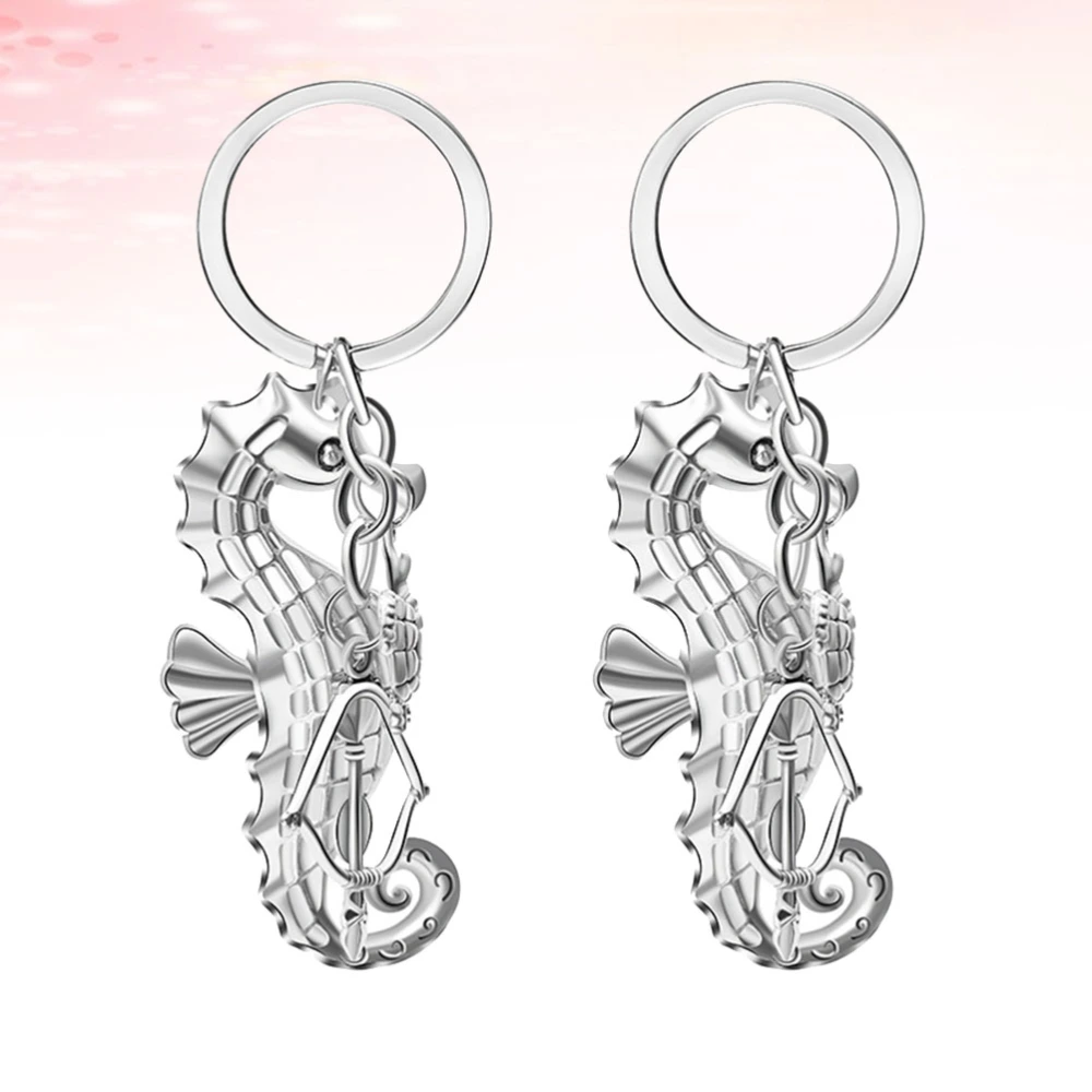 2pcs Retro Punk Style Gift Keychains Marine Life Key Holder Hippocampus Pendant Alloy Key Rings Craft Ornaments 