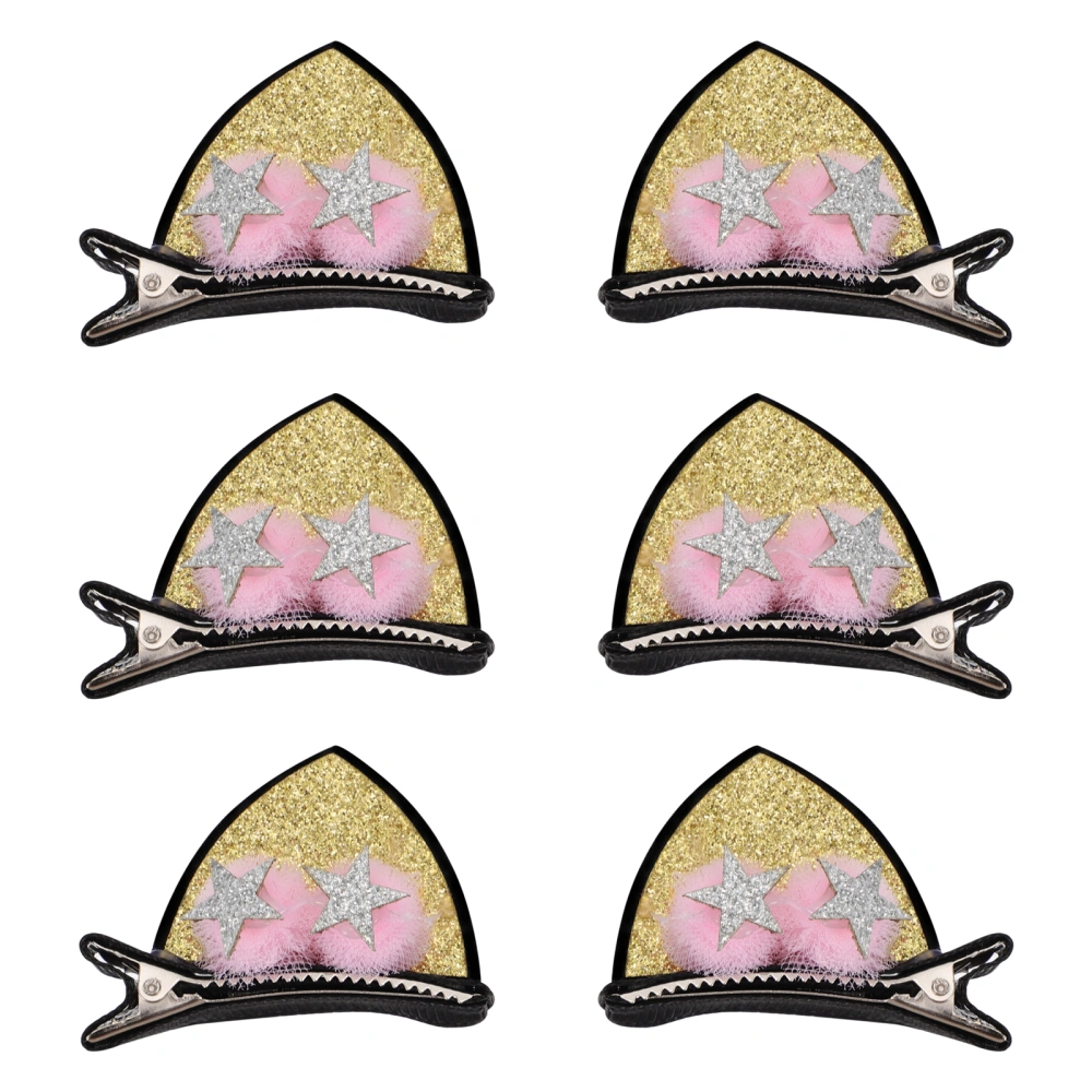 3 Pairs Cat Ear Shape Pentagram Decor Hair Clips Barrettes Hairpins for Girls