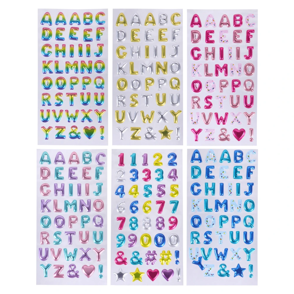 6 Sheets Three-dimensional Stickers Puzzle Number and Alphabet Stickers