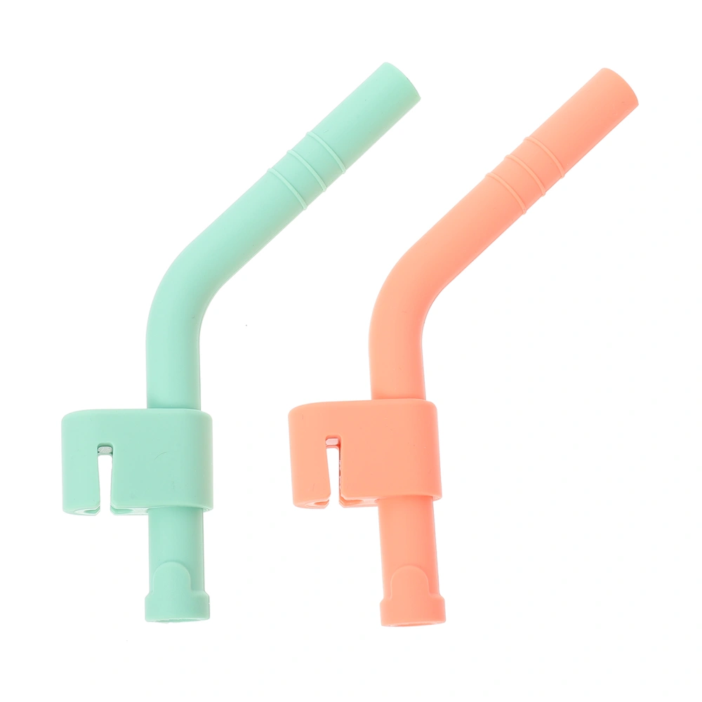 2Pcs Baby Food Plate Straws Practical Silicone Baby Straws with Buckle (Assorted Color)