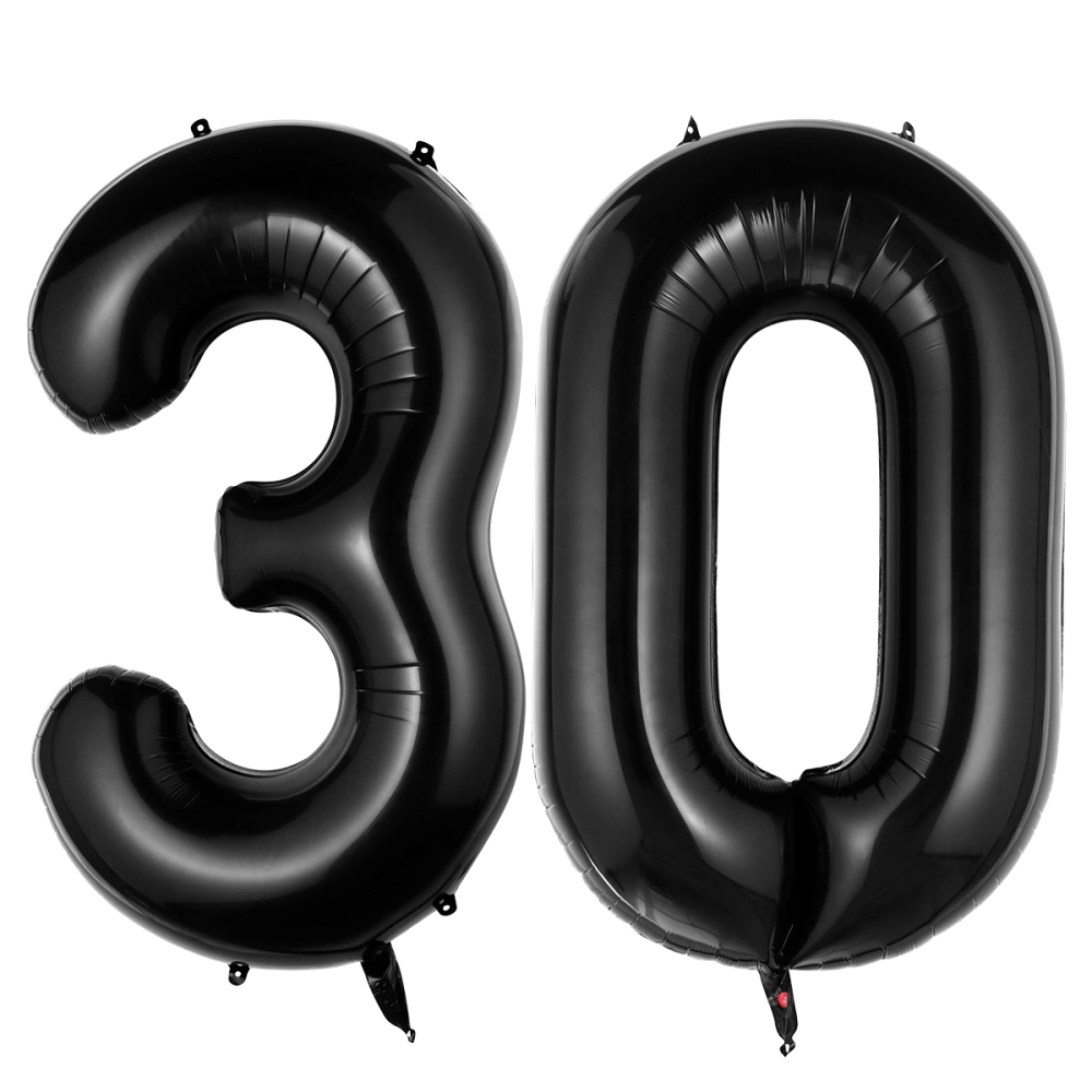 NUOLUX 40 Inch Black 30 Number Balloons for Birthday Party Decoration Jumbo Foil Balloons for Anniversary Party Supplies