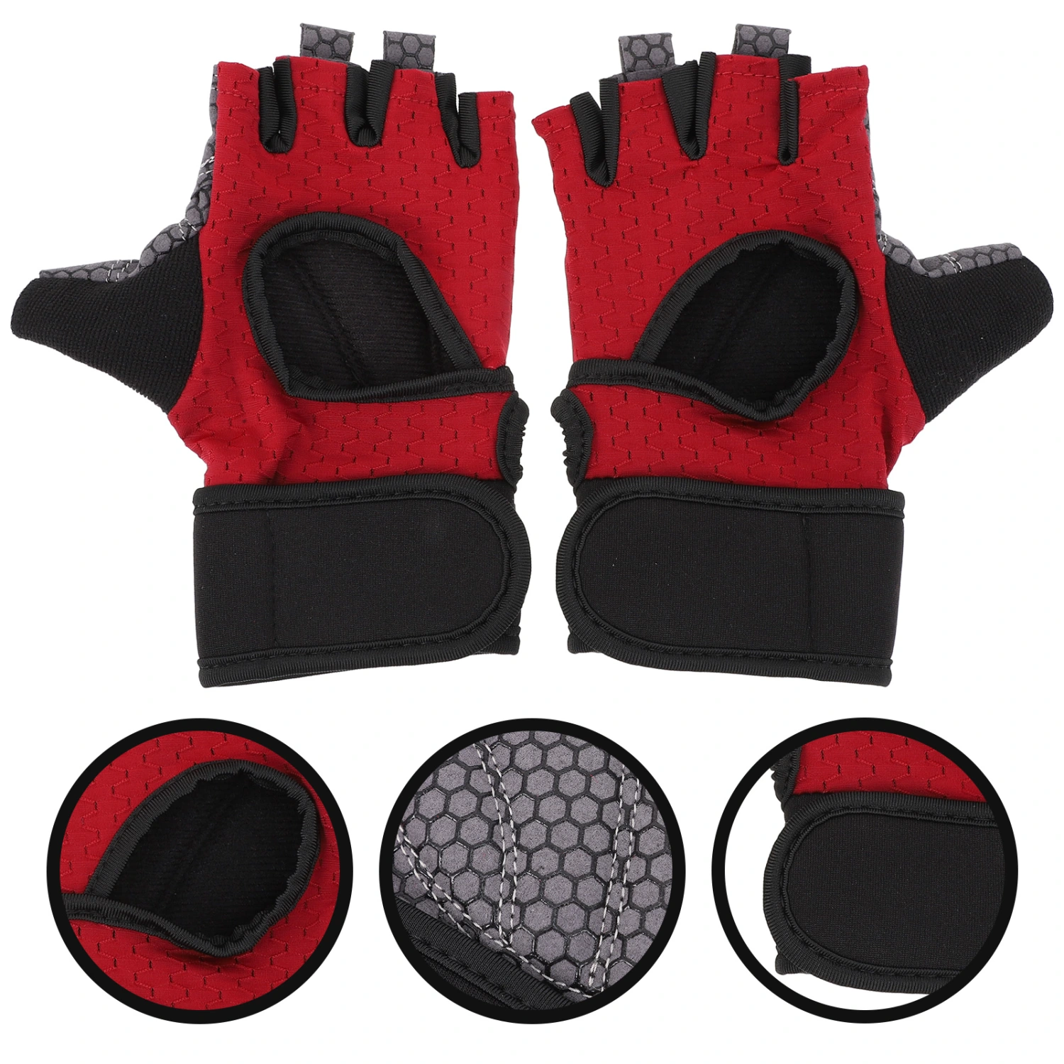 2Pcs Outdoor Sports Anti-Slip Gloves Breathable Cycling Half-finger Gloves (Red Grey)