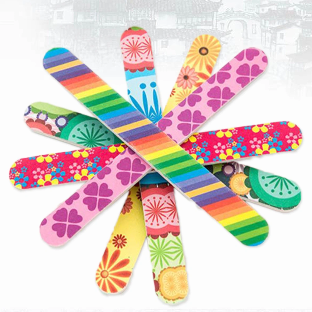 10pcs Double-sided Colorful Nail Files Emery Board Nail Buffers Sanding Blocks Nail Pedicure Tools(Random Pattern)