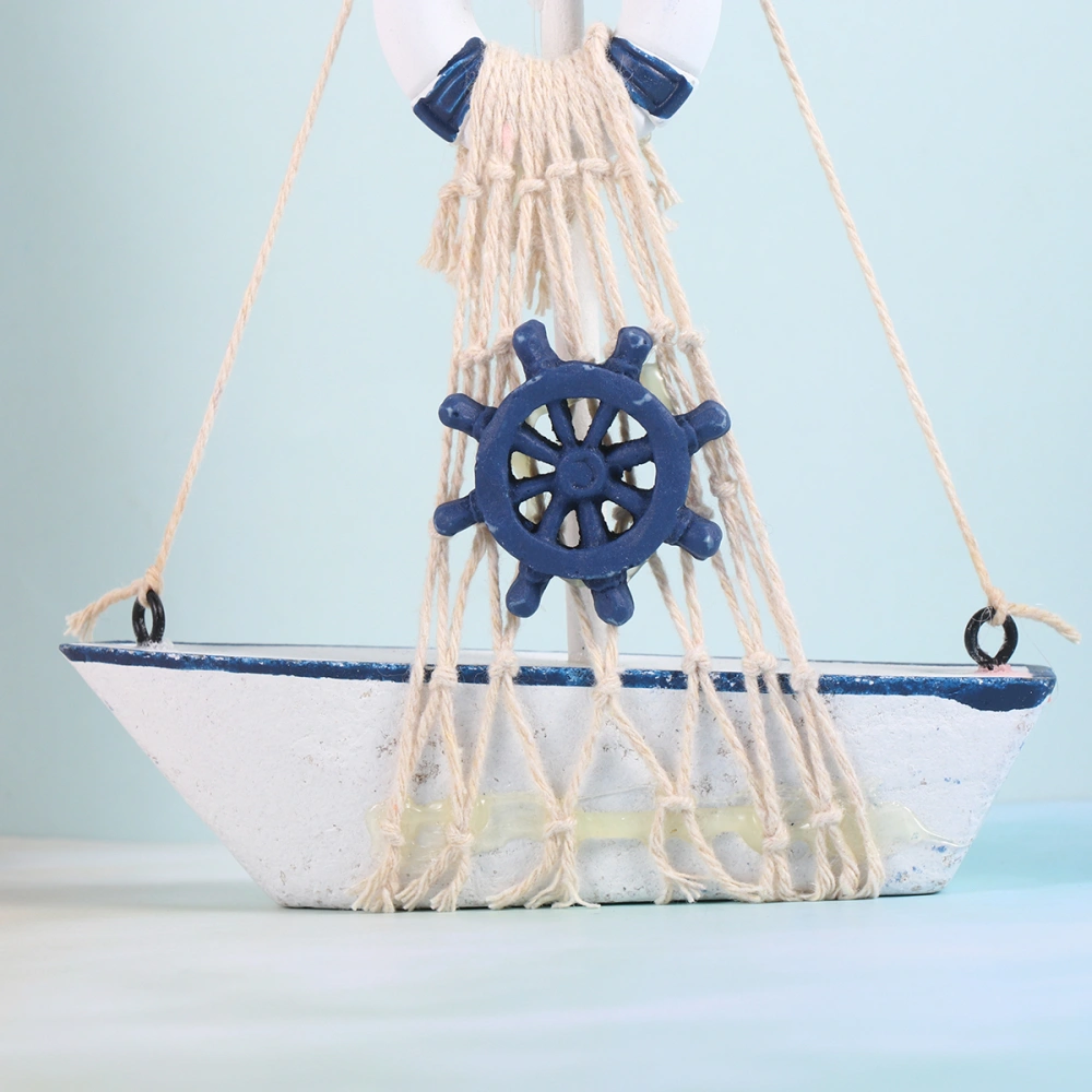 Wooden Sail Boat Adornment Mediterranean Style Sail Boat Cotton Rope Net Sailboat Ornament (Life Buoy Style)