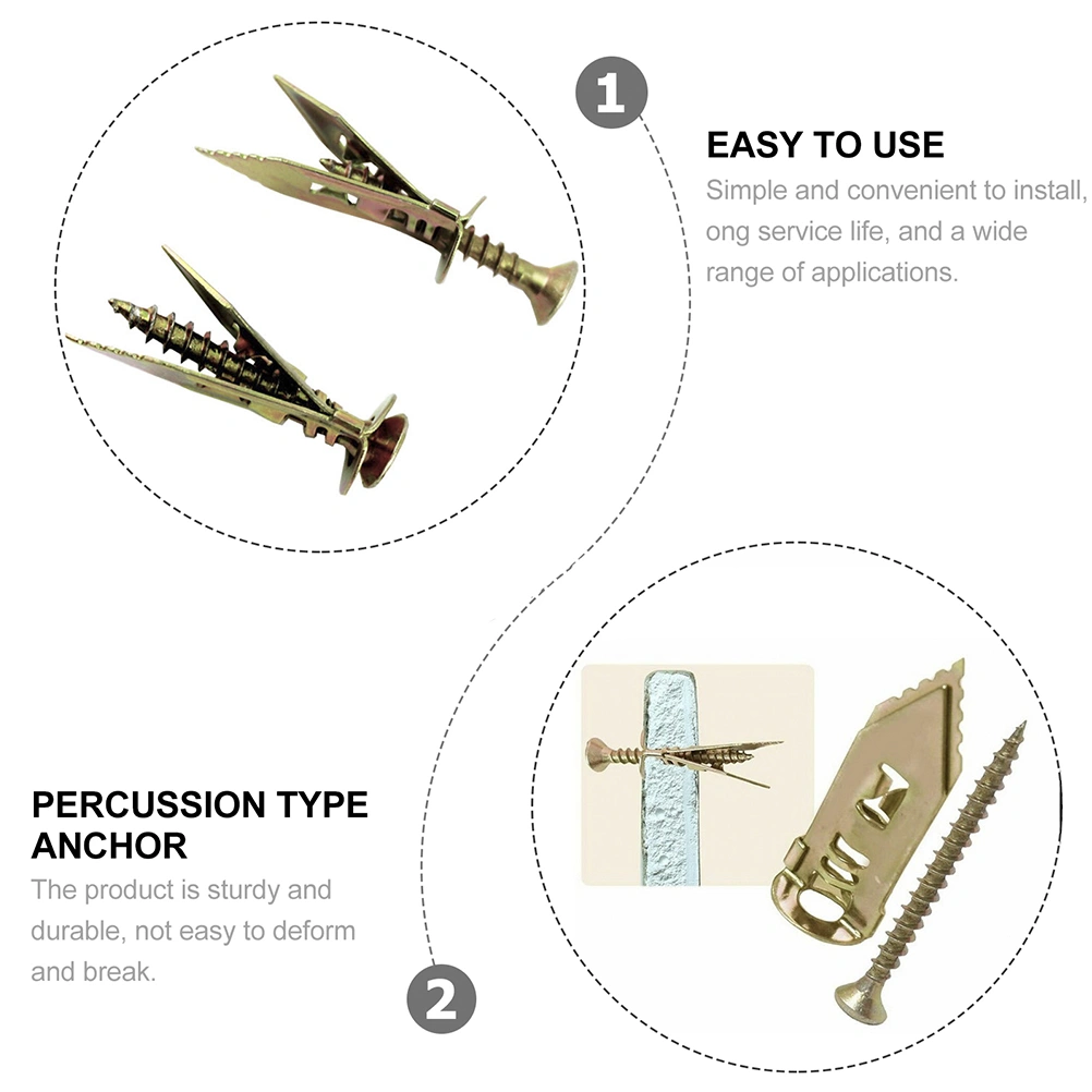 10pcs Professional Plasterboard Plug Fixing Screws Home Hard-ware Parts (Golden)