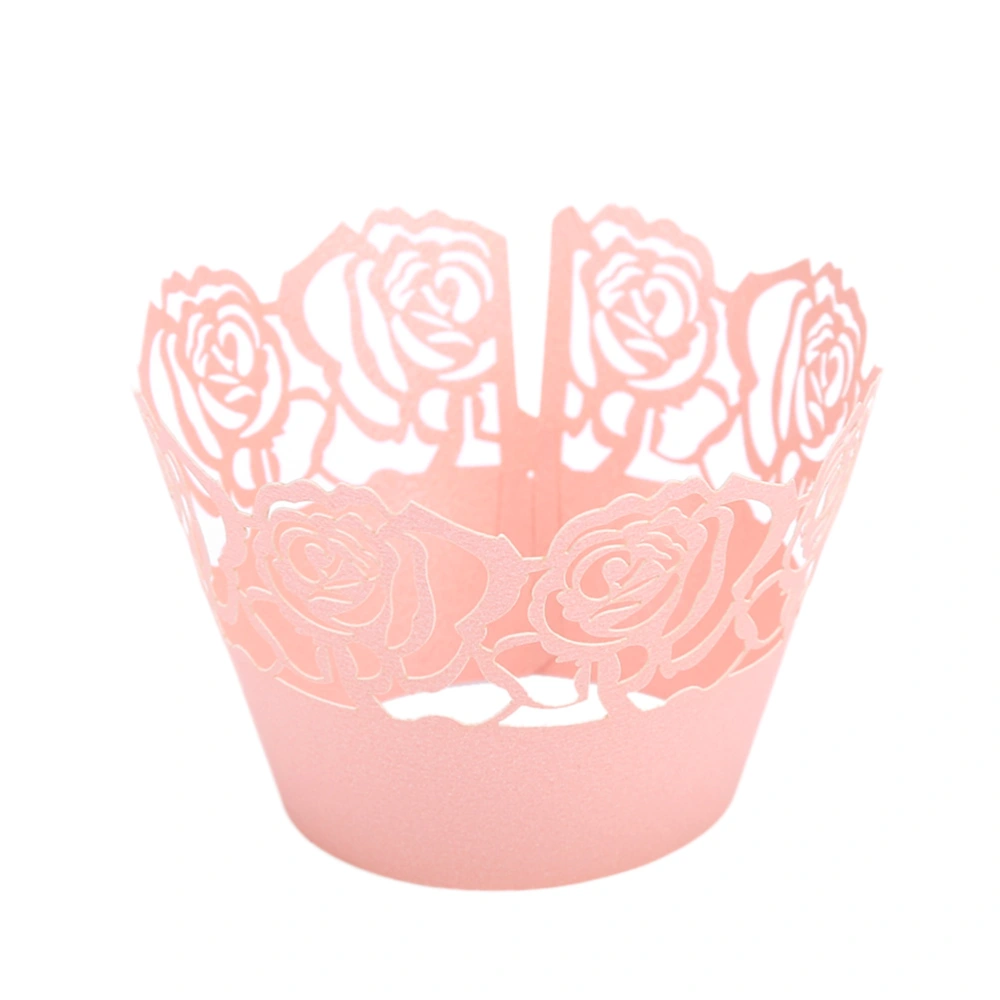 50pcs Rose  Cut Cupcake Wrapper Liner Baking Cup for Wedding Birthday Party Decoration (Pink)