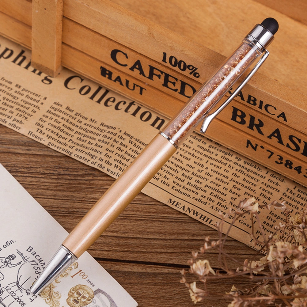 6pcs Ball Point Pen Capacitor Touch Screen Metal Pen Wafer Beads Diamond Capacitor School Office Stationery Pens (Golden)