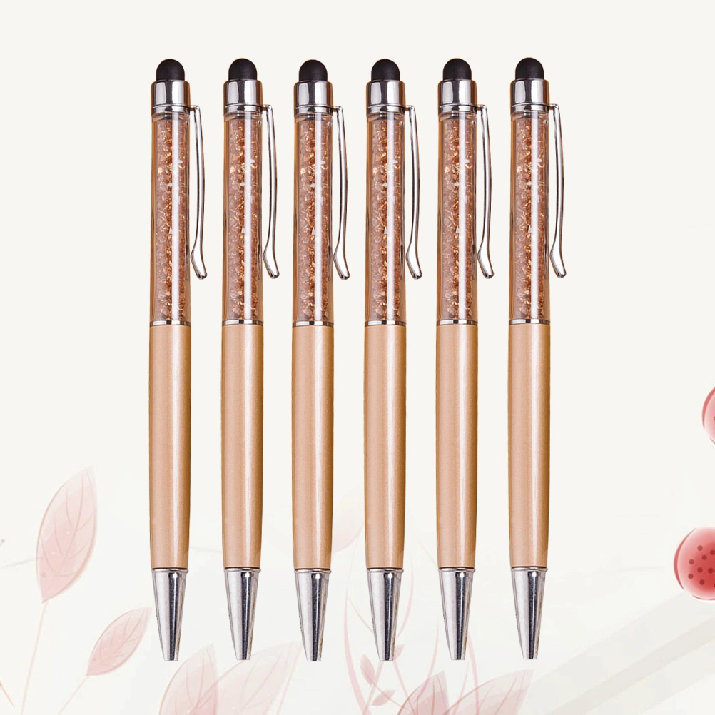 6pcs Ball Point Pen Capacitor Touch Screen Metal Pen Wafer Beads Diamond Capacitor School Office Stationery Pens (Golden)