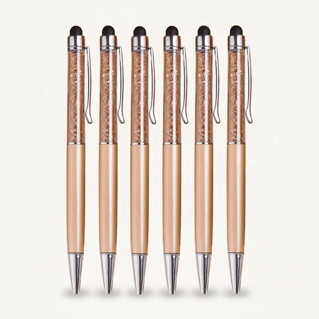 6pcs Ball Point Pen Capacitor Touch Screen Metal Pen Wafer Beads Diamond Capacitor School Office Stationery Pens (Golden)