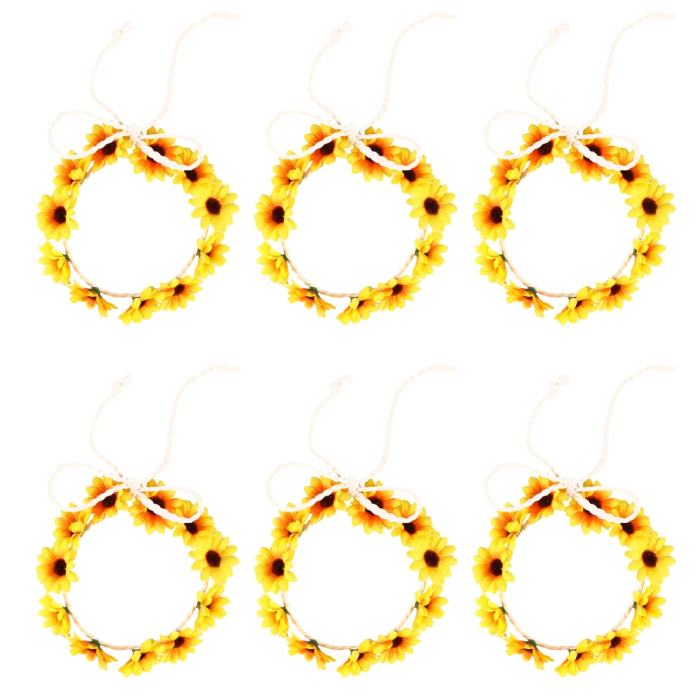 6pcs Floral Headband Daisy Flower Crown Hair Wreath Bridal Headpiece Festivals Hair Band (Yellow)