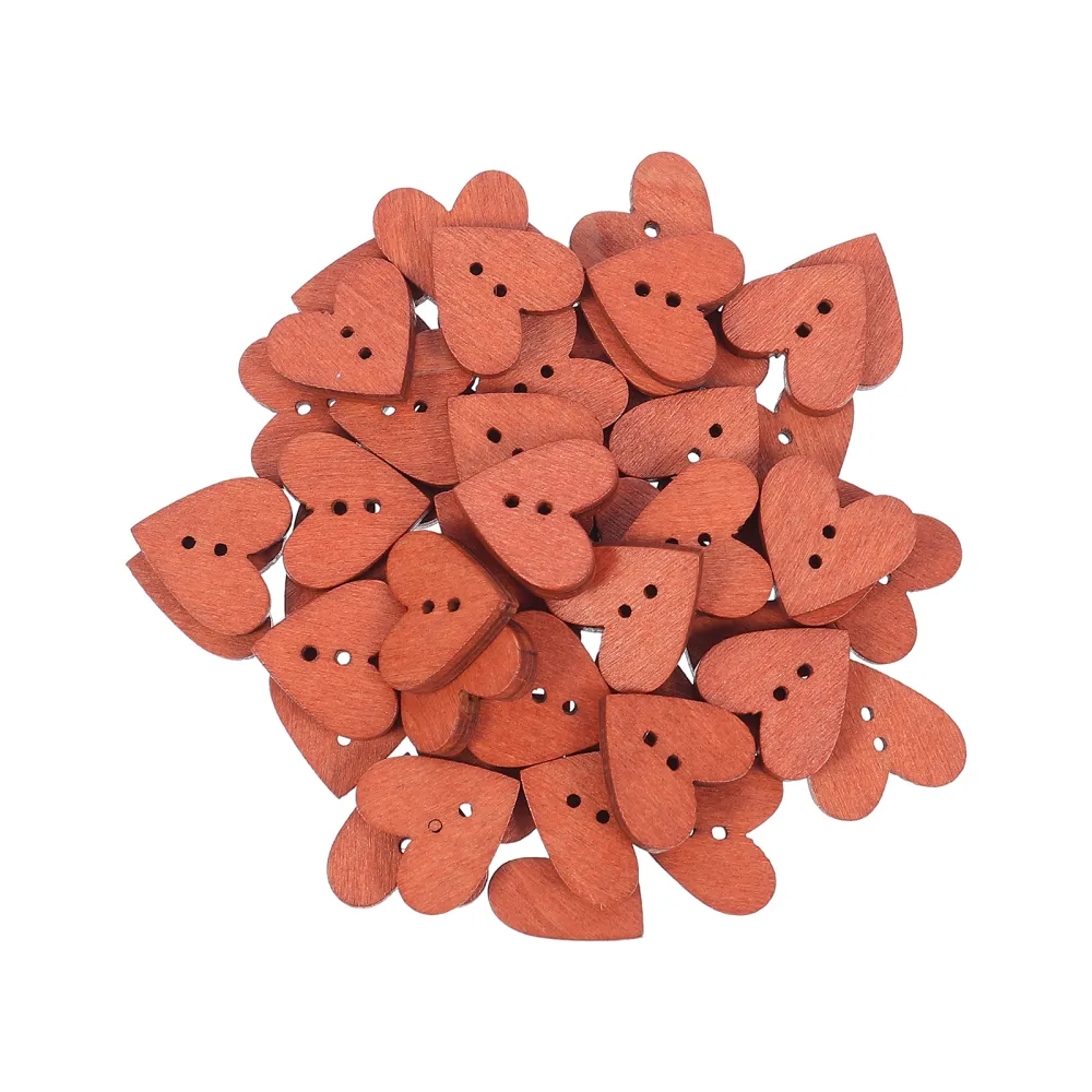 100 Pcs Heart Shaped Clothes Buttons Creative Wooden Button DIY Buttons