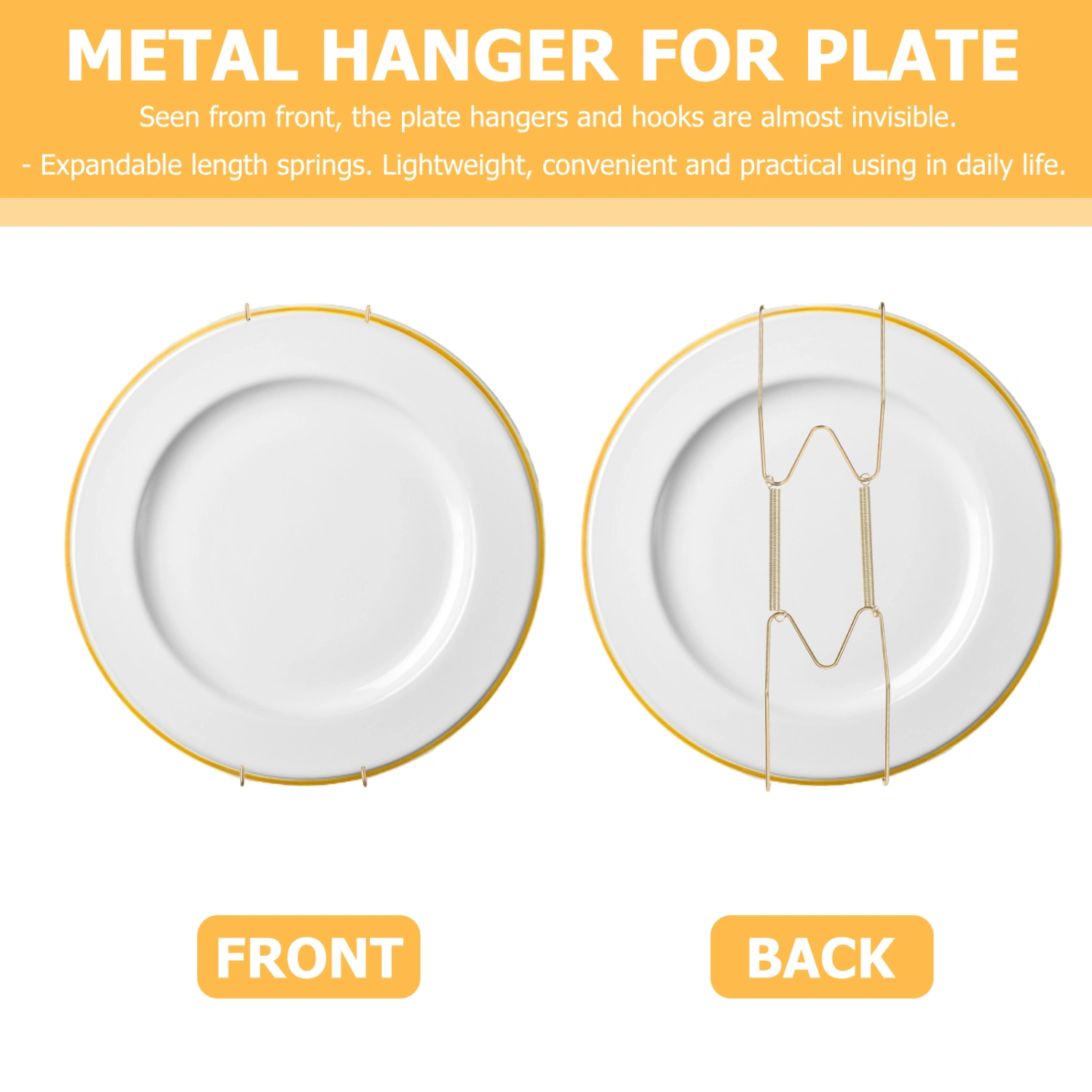 4pcs Spring Wall Plate Hangers Metal Hanger with Golden Coating Decorative Dish Holder with Hooks 8 Inches