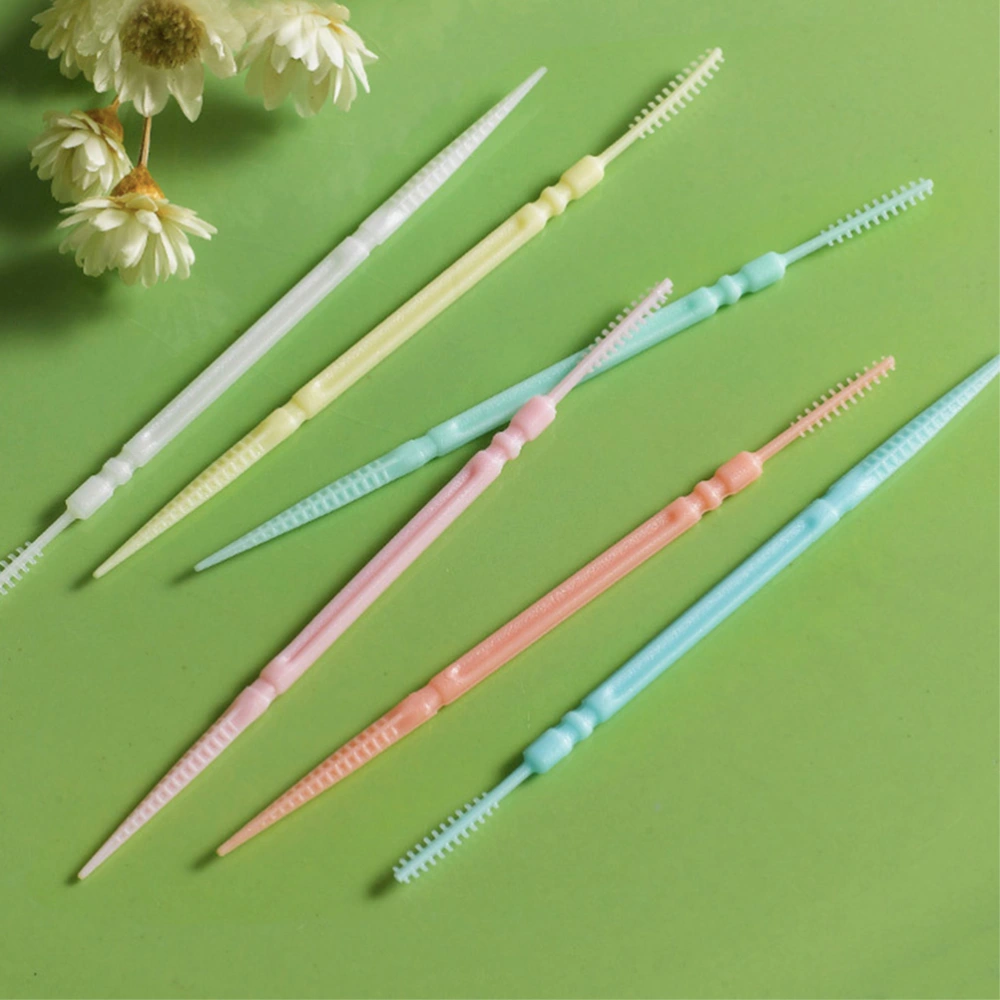 100pcs Plastic Toothpicks Disposable Household Toothpicks Brush Double-End Plastic Toothpicks for Home (5 Pack Random Color)