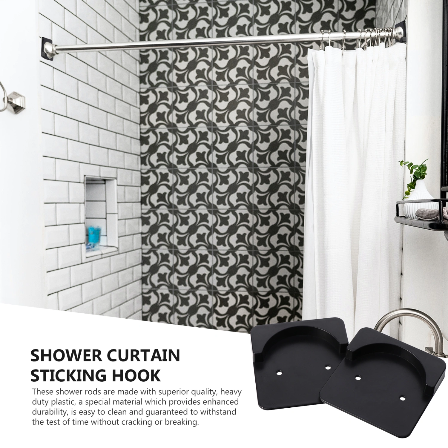 2pcs Shower Curtain Rod Mount Holder Adhesive Shower Rod Tension Retainer