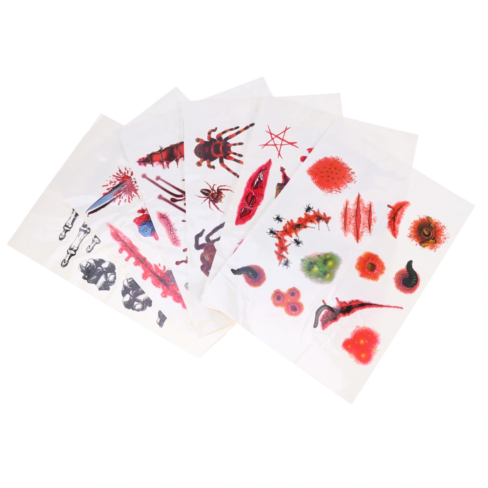 6 Sheets Scar Stickers Bloody Stickers Scratch Pattern Pastes Terrifying Stickers for Halloween Party Masquerade Cosplay Mixed Style