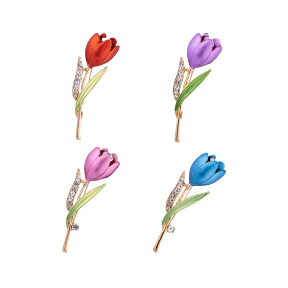 4pcs Tulip Shaped Breastpin Creative Women Brooches Unique Brooch Pin Costume Props Decoration Small Gift for Party Banquet(Mixed Color)