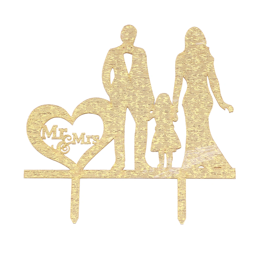 A Family of Three Acrylic Cake Cards Dessert Cards Insert Mr Mrs Personalized Cake Topper Party Cake Decoration (Golden)