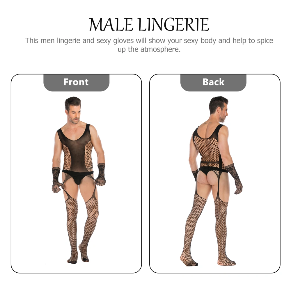 1Set Men Body Chest Harness Lingerie Sexy Lace Male Cosplay Suit Lace Gloves