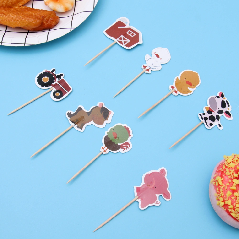 72 Pcs Farm Themed Cake Toppers Cartoon Animals Cake Picks Paper Cupcake Decoration for Kids Birthday Party