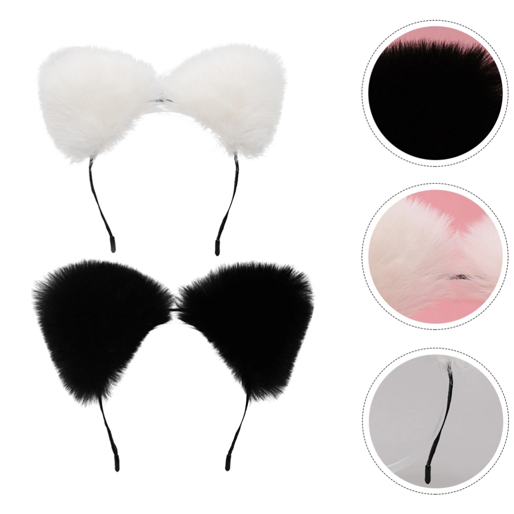 2Pcs Fluffy Cat Ear Design Hair Hoops Adorable Girl Headdress Chic Photo Prop