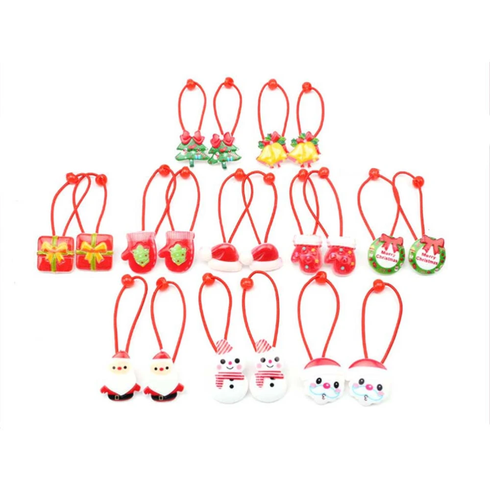 20pcs Christmas Hair Ties Elastic Ponytail Holders Snowman Santa Claus Bells Gloves Scrunchie(Random Pattern)