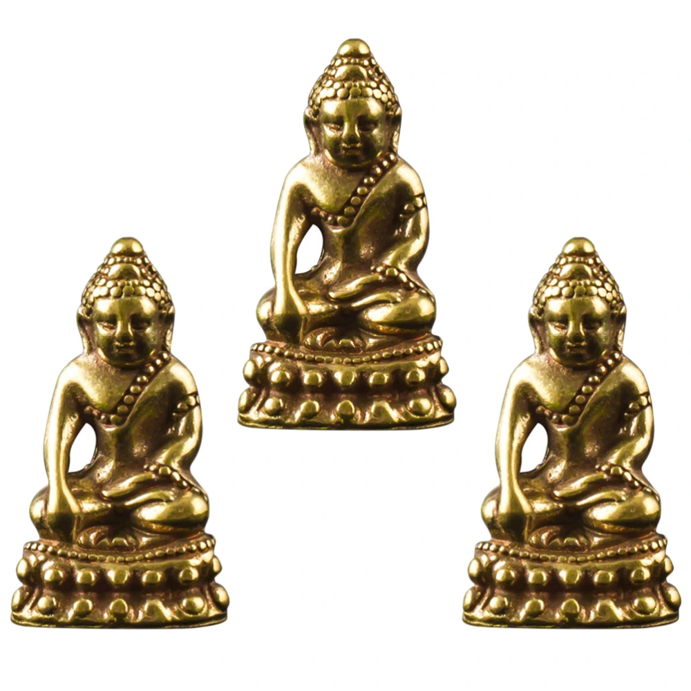 3Pcs Brass Buddha Ornaments Creative Sitting Buddha Adornment Desktop Decoration