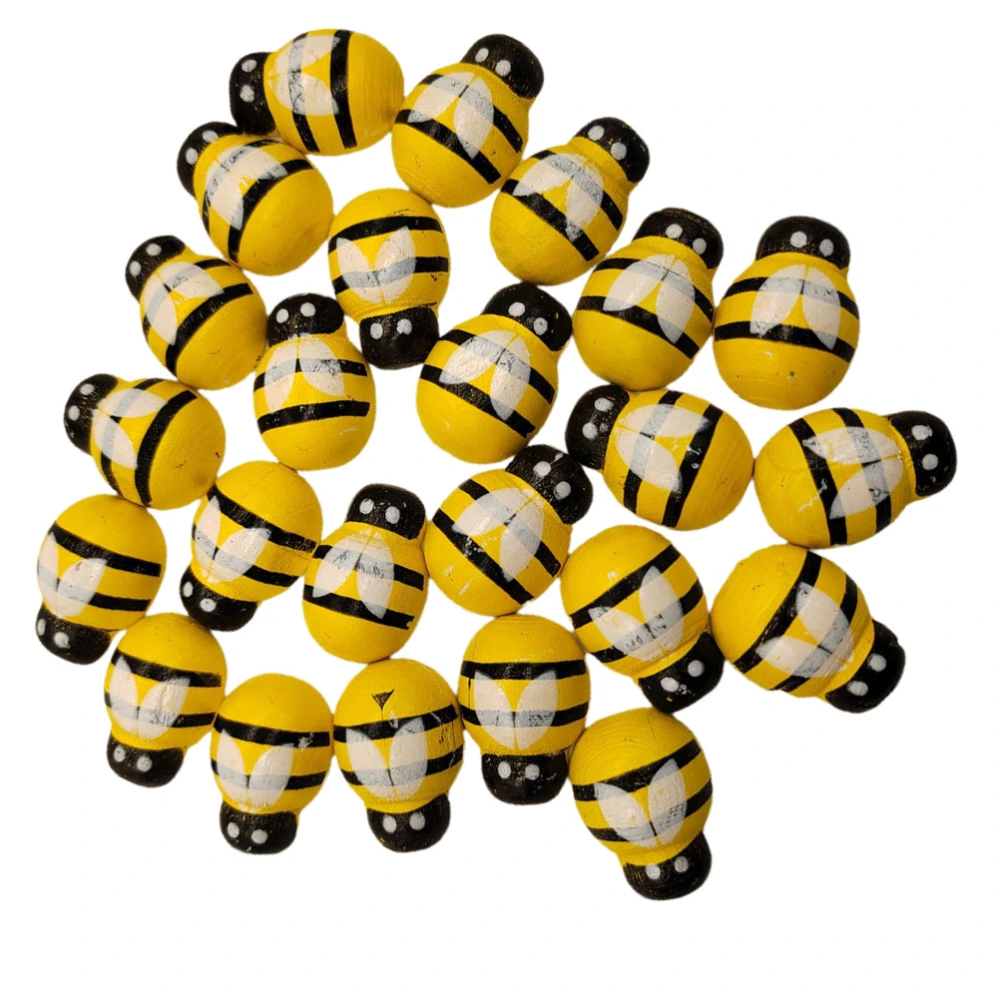 48Pcs Creative Bee Crafts Decorative Bee Artware Painted Wooden Crafts (Yellow)